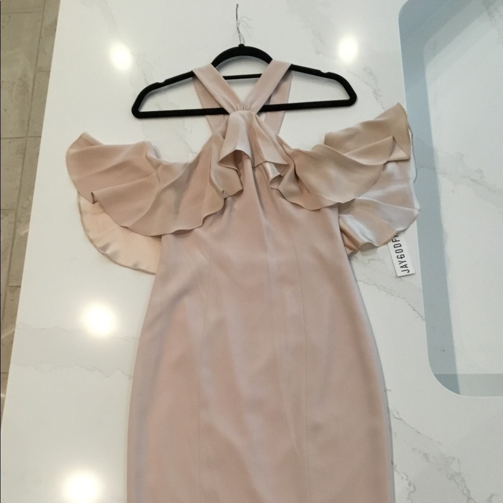 NWT JAYGODFREY Flutter Sleeve Midi Dress Blush 4